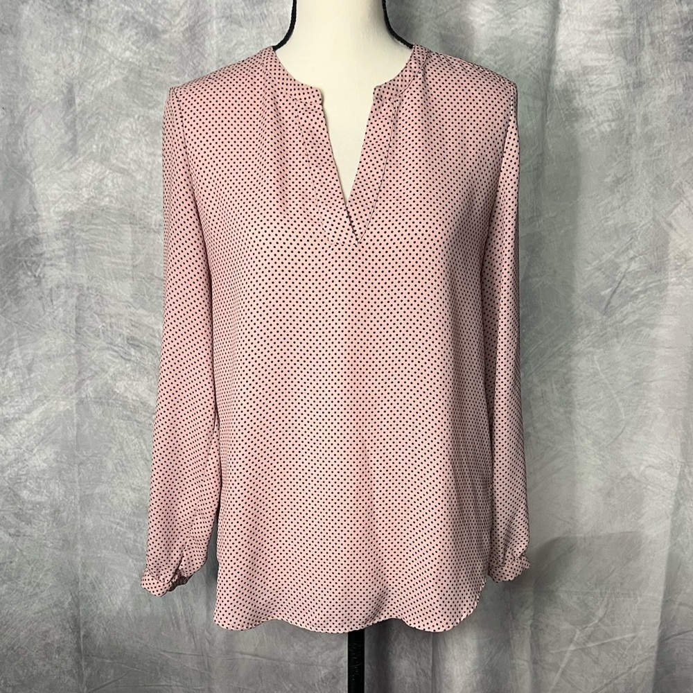 Adrianna Papell Pink Polka Dot V-neck Blouse